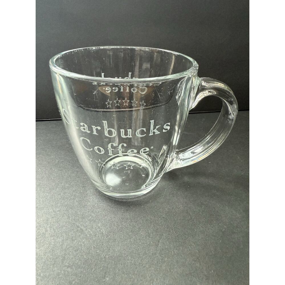 Starbucks Vintage Etched Glass Mugs Clear Coffee Tea Drinkware Cottagecore
